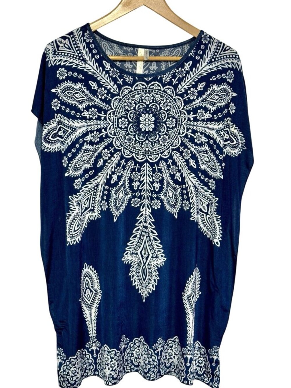 Cristina Love Try Me Once Love Me Forever Blue White Tunic Top Size M